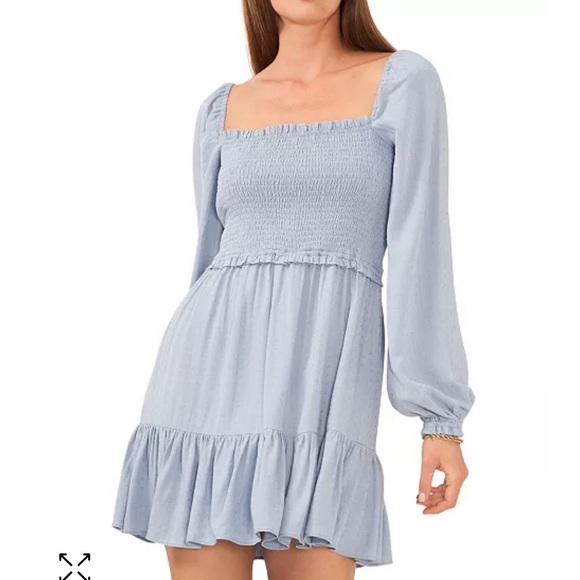 1. State Dresses & Skirts - 1. State Women's long-sleeve smocked mini dress in Light Sky Blue